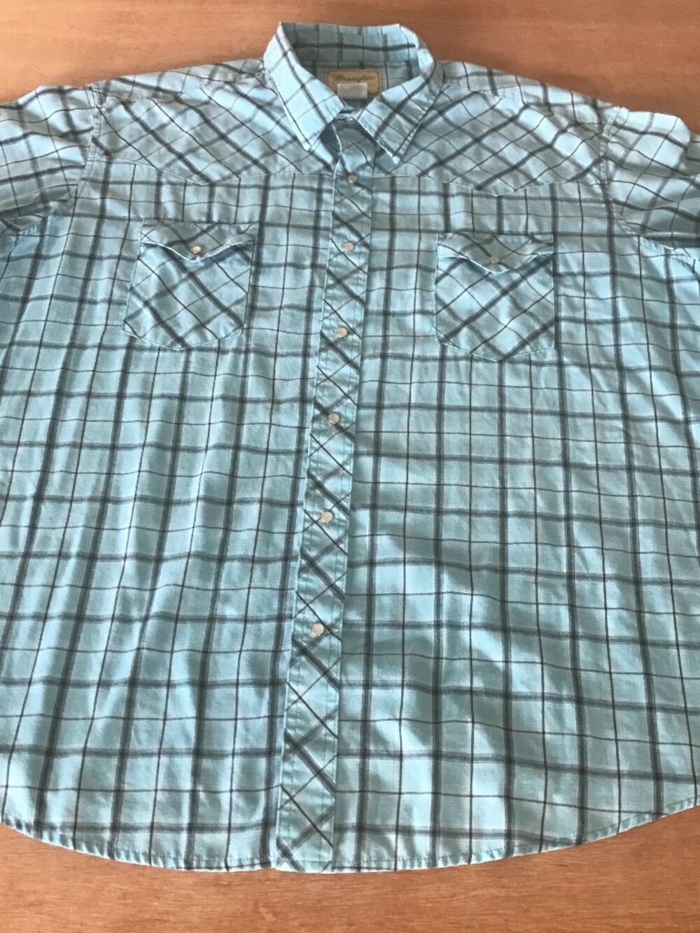 Wrangler Western Shirt Men 3XL Blue Plaid Snap Button Pockets Short Sleeve 20093